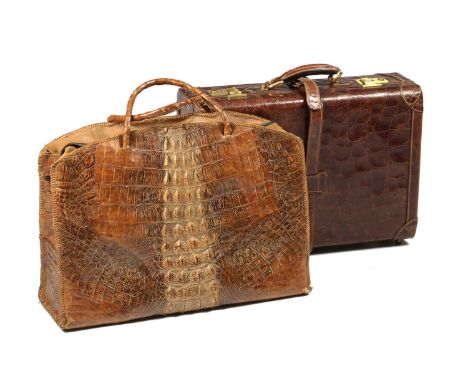 A CROCODILE HORNBACK LEATHER OVERNIGHT BAGEARLY 20TH CENTURYmade from one skin with complete osteoderms (back scales), the in