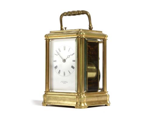 A GILT BRASS PETITE SONNERIE CARRIAGE CLOCKBY HUNT & ROSKELL, C.1880the brass eight day, repeating, quarter chiming movement,