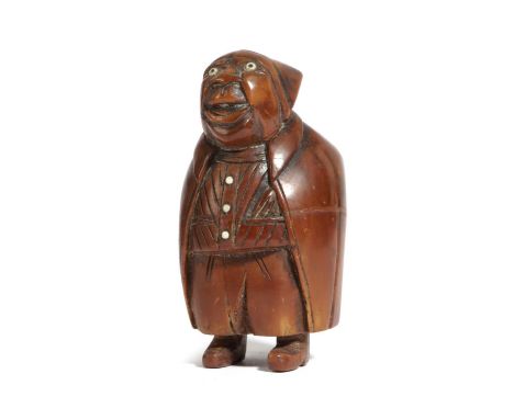 A COQUILLA NUT FIGURAL SNUFF BOX OF A MANPROBABLY FRENCH, LATE 18TH / EARLY 19TH CENTURYwith glass eyes and buttons, with a l