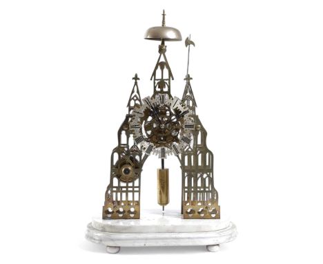 A VICTORIAN BRASS 'GOTHIC CATHEDRAL' SKELETON CLOCKLATE 19TH CENTURYthe brass eight day chain driven single fusee movement wi