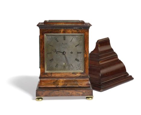 λ A VICTORIAN ROSEWOOD MANTEL CLOCKBY FRODSHAM, LONDON, MID-19TH CENTURYthe brass, eight day, twin fusee movement with a rare