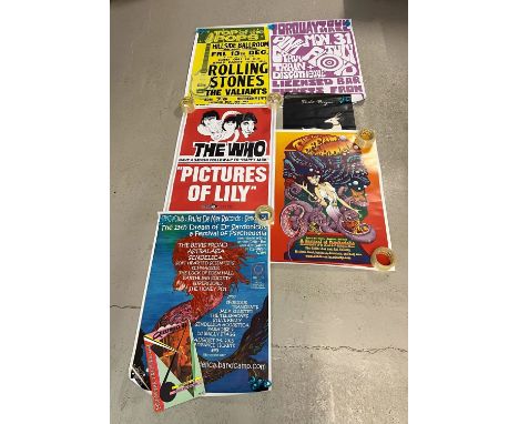 A collection of reproduction vintage &amp; recent band and concert posters together with a Greenbelt '83 Knebworth Park souve