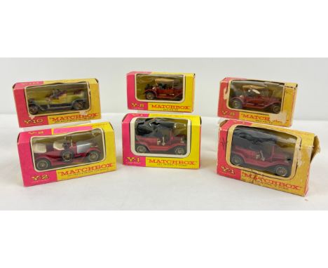 6 boxed Matchbox die cast Models Of Yesteryear cars. 2 x Y-1 911 Model T Ford, Y-2 1914 Prince Henry Vauxhall, 2 x 1914 Stutz