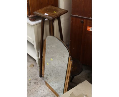 AN OAK OCCASIONAL TABLE, TOGETHER WITH VINTAGE MIRROR AND STOOL