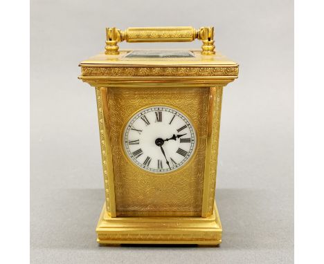 A French gilt brass carriage clock, H. 15cm.