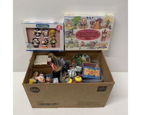 A quantity of toys, including Disney and Looney Tunes.