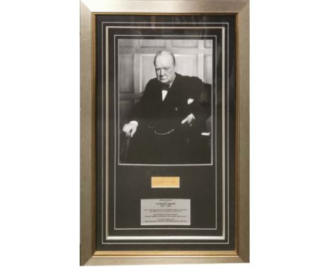 Autograph interest. A framed photograph and famous quotes for Winston Churchill with a signature of Winston Churchill, frame 