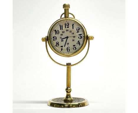 A small brass desk clock, H. 13cm.