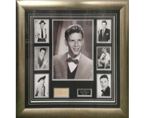 Autograph interest. A framed collage of Frank Sinatra photographs with a Frank Sinatra autograph, frame 84 x 79cm.