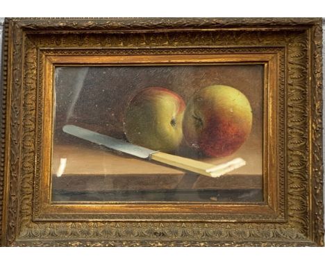 A gilt framed still life oil on board by William Wollard, Edinburgh 1880, frame size. 32 x 25cm.