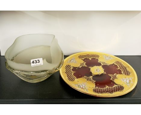 An interesting Murano glass bowl, W. 26cm. Together with a further Murano glass plate.