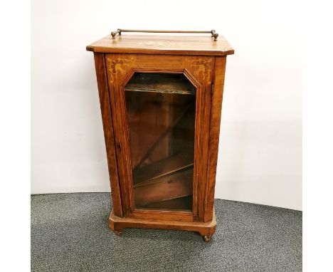 An inlaid walnut sheet music cabinet, 90 x 51 x 33cm. A/F to inside and shelves.