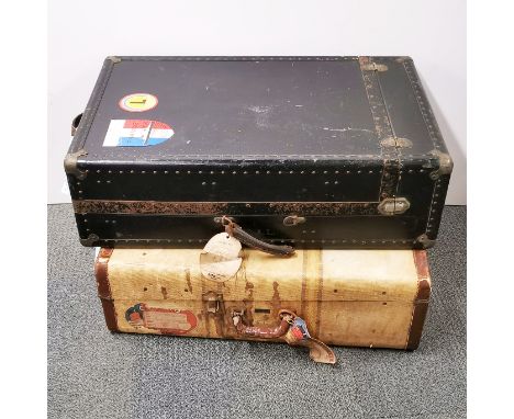 Two mid 20thC luggage trunks with original labels, largest 81 x 50 x 24cm.