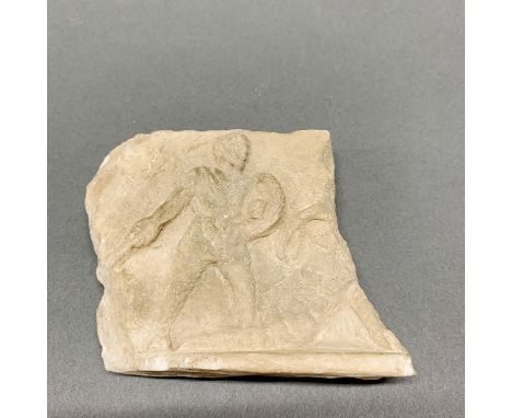 Antiquities interest: A Roman (c. 1st - 2nd Century AD) carved marble frieze scene. Size 10 x 10cm. Prov. N. Forbes collectio