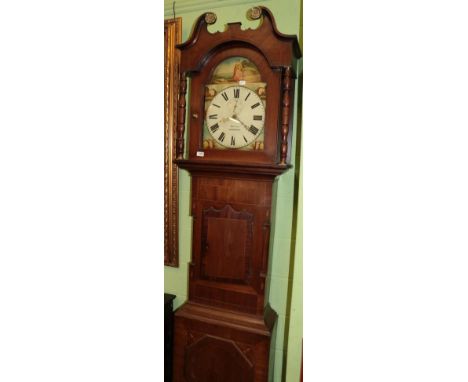 A 19th century mahogany thirty-hour longcase clock, painted arch dial bearing inscription 'Barkers, Easingwold', later case 