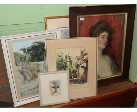 Francis Unwin (20th Century) Packhorse, ink and watercolour; together with an Austrian street scene, by Nancy Sherwood; beech