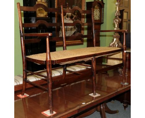 Late 19th / early 20th century two-seated rush seated bench 