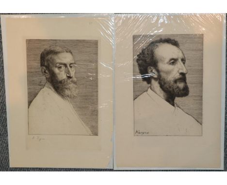 After Alphonse Legros, two portrait etchings (unframed)