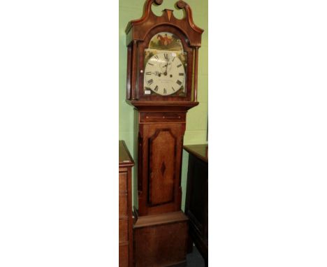 An early 19th century oak and mahogany eight-day longcase clock, painted arch dial signed James Chapman, Lincoln, later case 