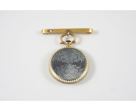 A GOLD AND ENAMEL OPEN FACED POCKET WATCH BY TIFFANY & CO the signed circular dial with Arabic numerals, with blue guilloche 