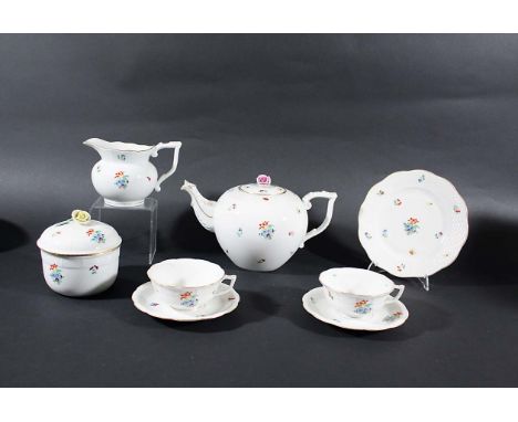 HEREND TEA SERVICE comprising a Teapot, lidded sugar bowl and milk jug, 6 side plates, and 6 cups and saucers. Each piece pai