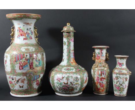 COLLECTION OF CHINESE CANTON WARES, mainly 19th century, to include a large baluster vase, bottle vase and cover, smaller vas