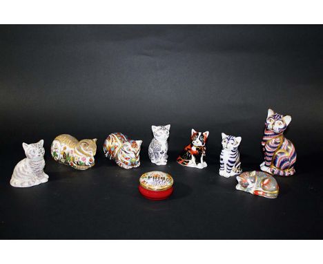 ROYAL CROWN DERBY - CAT PAPERWEIGHTS 7 boxed Cats including Thomas Silver Tabby (with certificate), Clover Cat (with certific