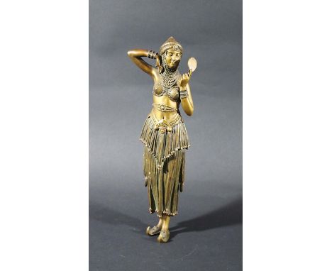 ART DECO BRONZE FIGURE OF A LADY a bronze figure of an exotic lady, the figure holding a mirror in one hand. Unsigned, 13ins 