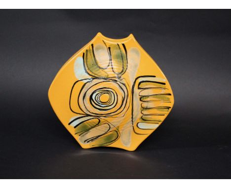 POOLE POTTERY DELPHIS VASE an unusual Delphis 'Packet of Crisps' vase, painted with an abstract design on a orange/yellow gro