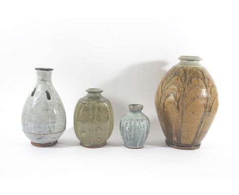 MIKE DODD & JIM MALONE - STUDIO POTTERY including two stoneware glazed vases by Mike Dodd, a larger stoneware vase with incis