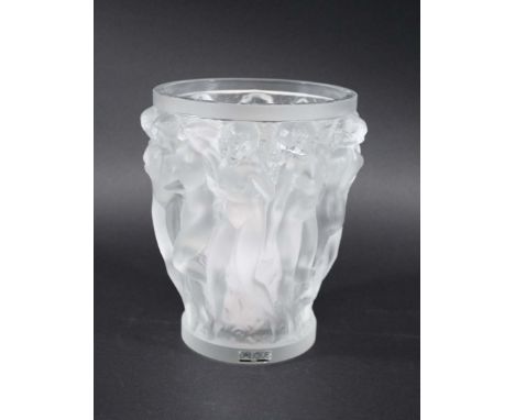 LARGE LALIQUE VASE - BACCHANTES a large modern Lalique vase in the Bacchantes design, the frosted vase with female nude figur