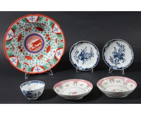 ENGLISH PORCELAIN BLUE AND WHITE TEA BOWL AND SAUCER, circa 1770, possibly Liverpool, painted with a Worcester Mansfield type