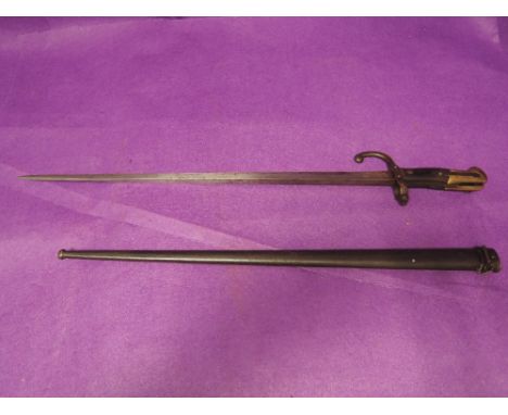 A French Gras rifle model 1874 bayonet with scabbard, engraved 1876