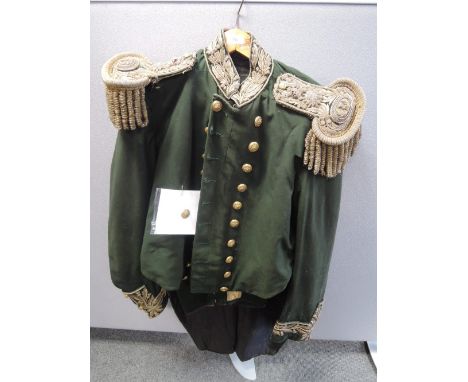 A Royal Scotch Archers King's Body Guard uniform, jacket and trousers, epaulets, says King's Body Guard, buttons, says Queen'