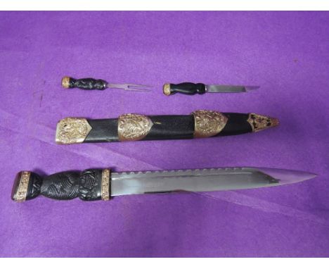 A Scottish dress dirk with subsidery knife and fork by J Nowill & Sons, Sheffield