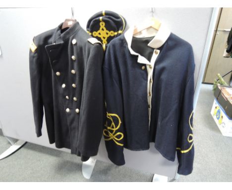 Two U.S.A. Civil War blue Union Army jackets, and one hat, unifor re-enactment