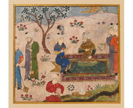 Rostam in conversation with a Prince, scene from an illustrated Shahnameh, Persian miniature on paper [Timurid Persia, late f