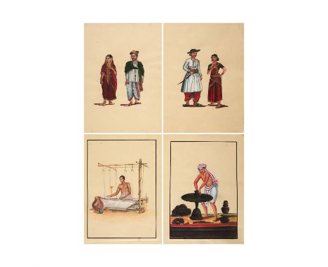 Group of 12 Company School Costume and Trade illustrations, with an illustration of the Taj Mahal, on paper [India, early twe