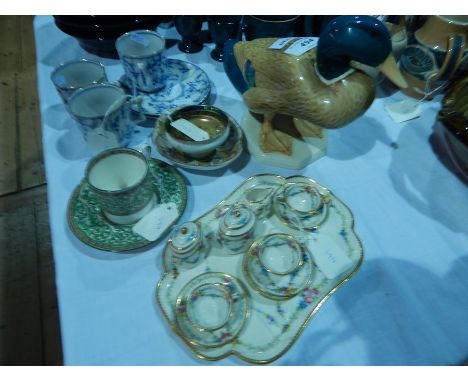 Mintons miniature china part tea set decorated with floral festoons and gilt borders including teapot, covered sucriere and t