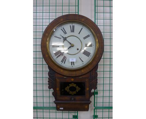 A 19th Century inlaid rosewood drop-dial wall clock, Waterbury Clock Co. USA 