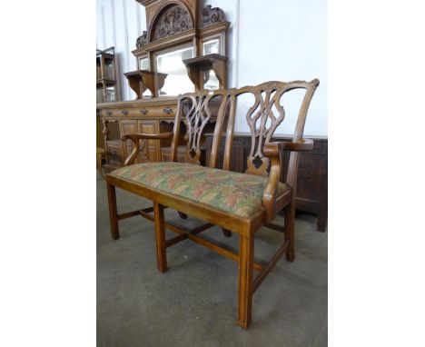 A Chippendale style carved mahogany chair back settee 