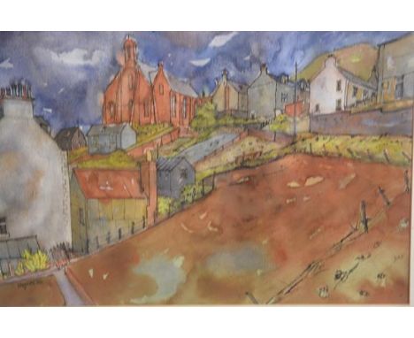 Donald M Buyers RSW, Church at Gardenstoun, watercolour, signed and dated '86 (50cm x 62cm)