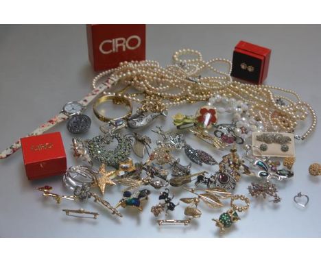 A large collection of Ciro and other paste set enamel jewellery including kingfisher, ant, owl, paste brooches, white metal b