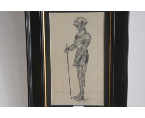Unknown artist, Knight in Full Armour, pencil sketch (33cm x 19cm)