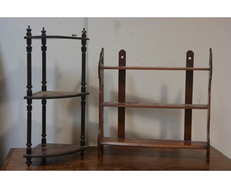 An Edwardian walnut and ebonised three tier corner etagere and an Edwardian walnut three tier wall shelf (2) Taller 67cm by 3