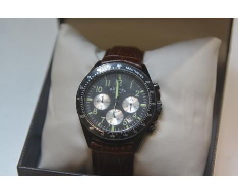 A gent's Rotary Tachymeter quartz chronograph on leather strap wristwatch with box and papers