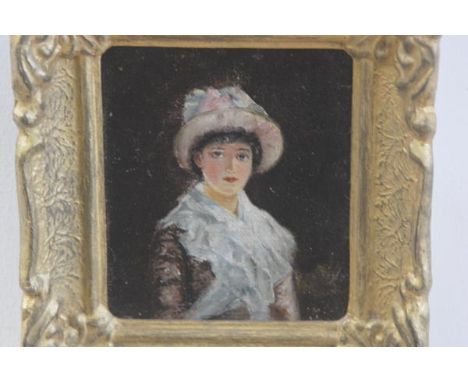 Russian School, Portrait of a Young Lady, oil on canvas board, signed indistinctly (17cm x 14cm)