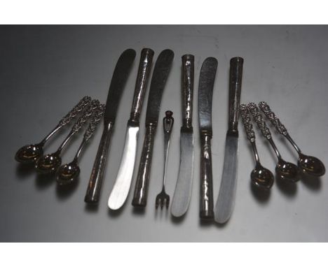 A set of six Norwegian white metal 840 standard pierced handled coffee spoons, makers mark AM, a set of six Sheffield silver 