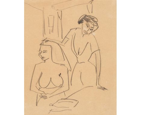 KIRCHNER, ERNST LUDWIG1880 Aschaffenburg - 1938 Frauenkirch/DavosTitel: Zwei Frauen (Nackte und bekleidete Frau). Datierung: 