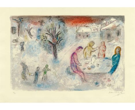 CHAGALL, MARC1887 Witebsk - 1985 St. Paul de VenceTitel: Le Repas Chez Dryas (Aus: Daphnis et Chloé). Datierung: 1961. Techni